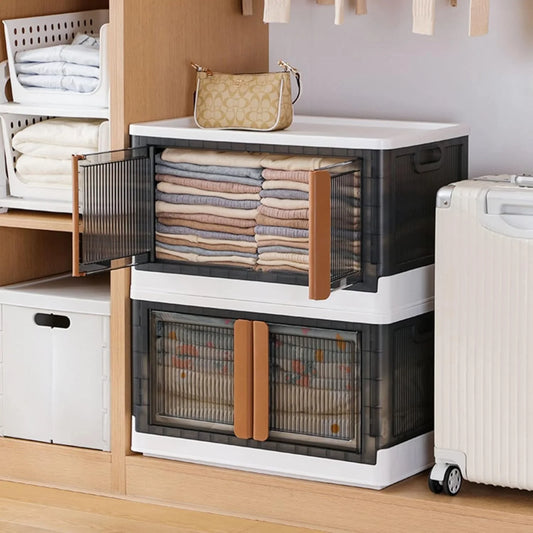 Plastic Folding Wardrobe Storage Organizer with Wheels – 1 Layer, Double Door, Collapsible Design (1 Pc)