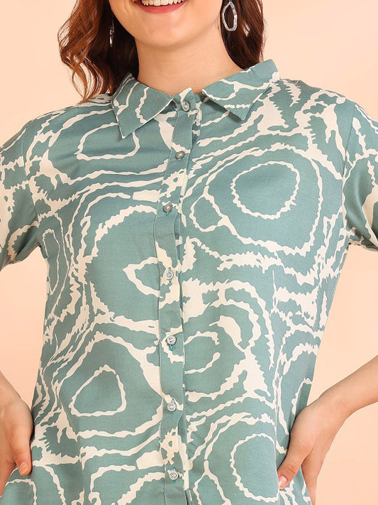 BYMN VYR Printed Shirt Collar Neck Shirt With Palazzos