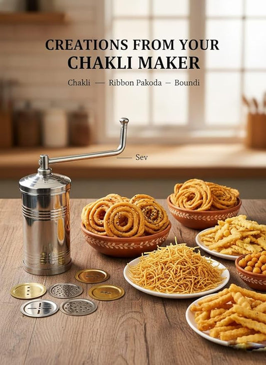 Premium Quality Stainless Steel Sev Sancha / Sev Maker / Muruku Maker (6 Jali Plates)