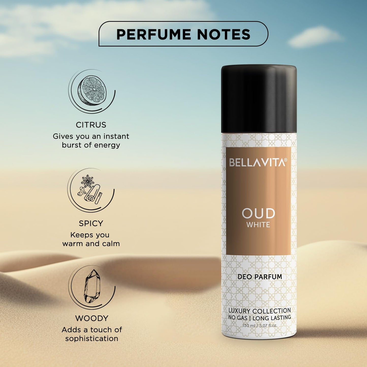 Bellavita Oud White Deo Perfume Body Spray For Men Women 150 Ml