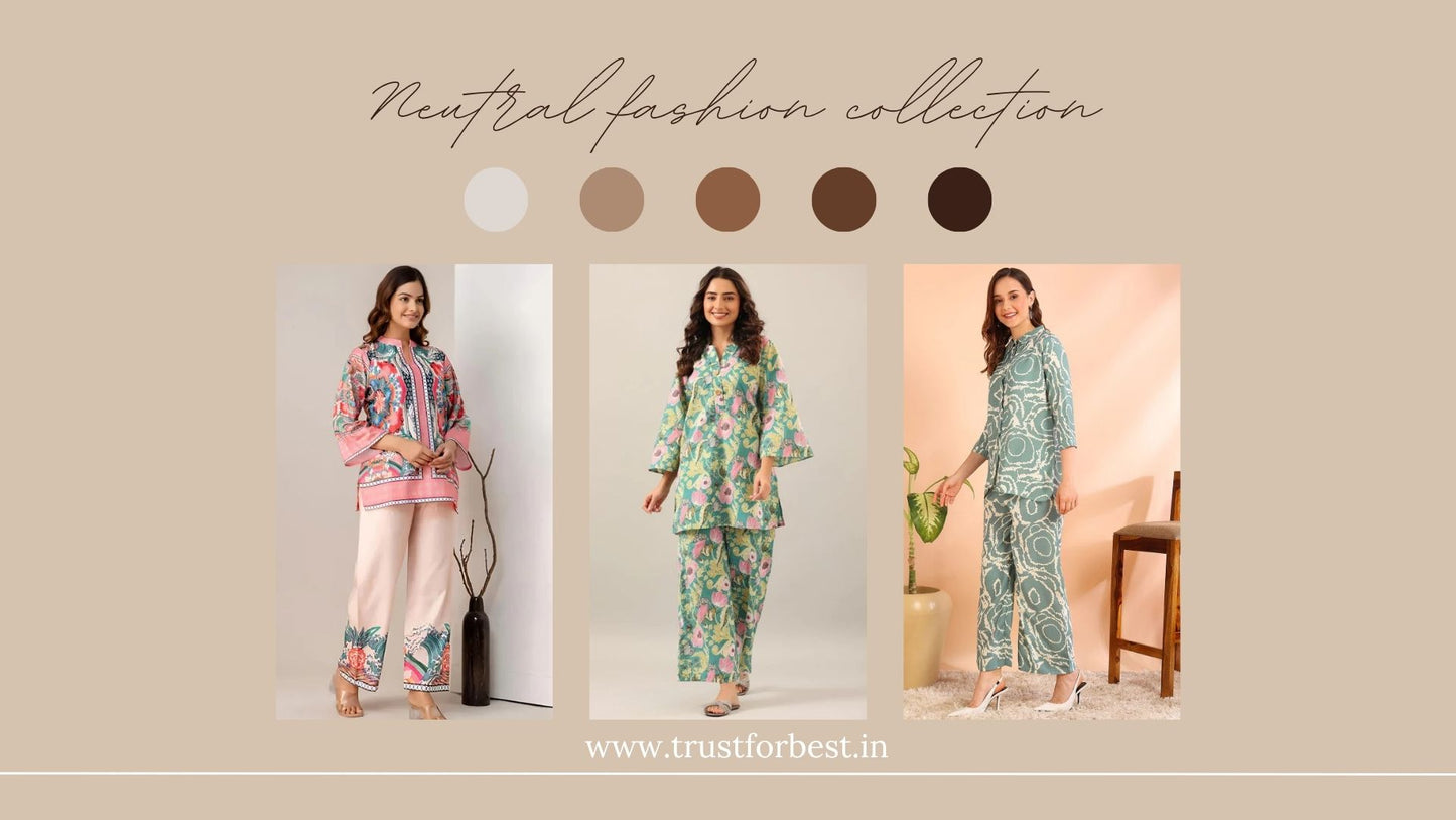 Floral Printed Mandarin Collar Pure Cotton Tunic With Palazzos