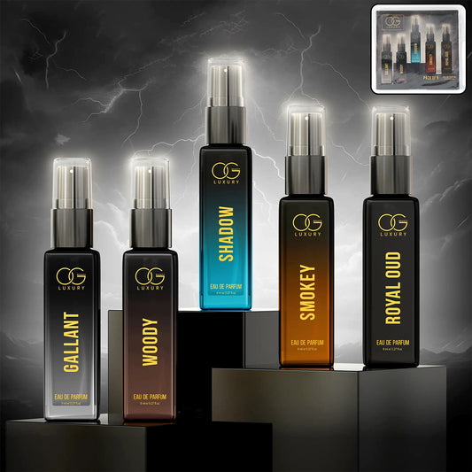 OG Luxury Perfume Combo Pack – Set of 5 Premium Eau de Parfum for Men (Gallant, Woody, Shadow, Smokey, Royal Oud) – Long Lasting Modern Signature Fragrances with Bold, Woody, Smoky & Oriental Notes – Travel-Friendly 8 ML Each (5 Pc, Total 40 ML)