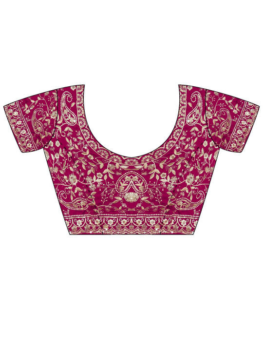 Fuchsia Embroidered Satin Saree for Women