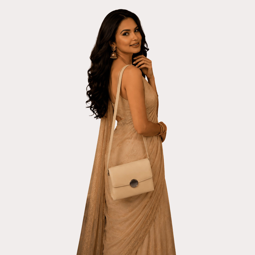 Ivory Aura Elegant Sling Clutch Bag for Women | Premium Cream Party Handbag with Metallic Clasp