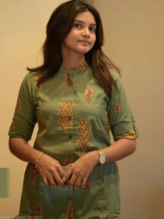 Women Ethnic Motifs Printed Mandarin Collar Kurta with Palazzos