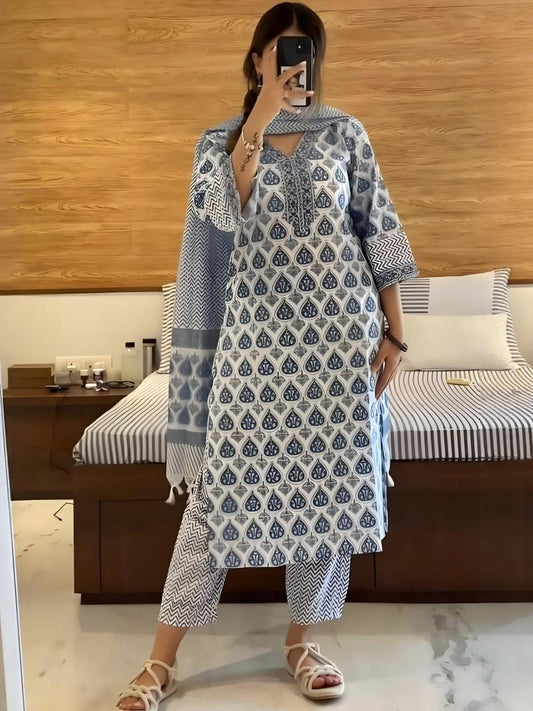 BYMN VYR Printed Soft Cotton Kurti Set for Women – Pack of 3 Kurta with Leggings, Three-Quarter Sleeves Casual & Festive Wear