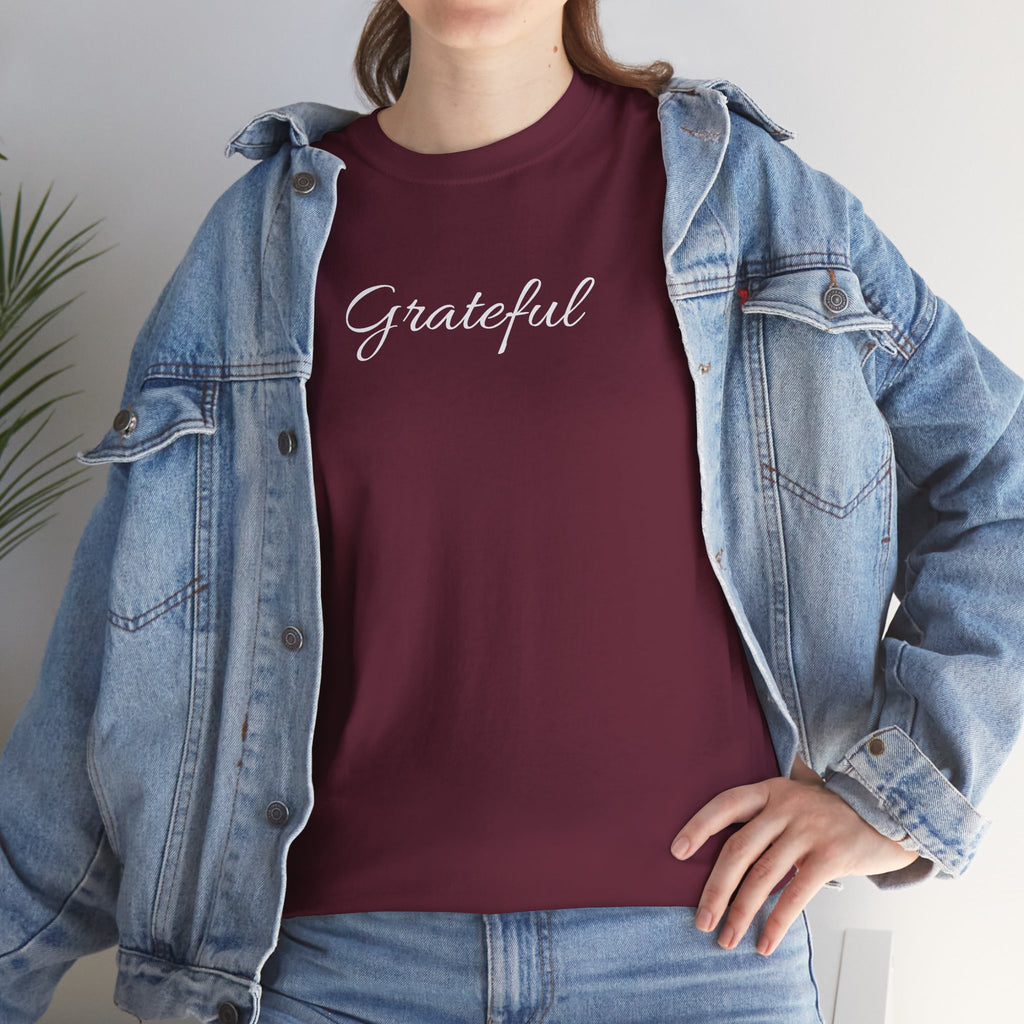 Grateful Tee — Simple Script Gratitude T-Shirt