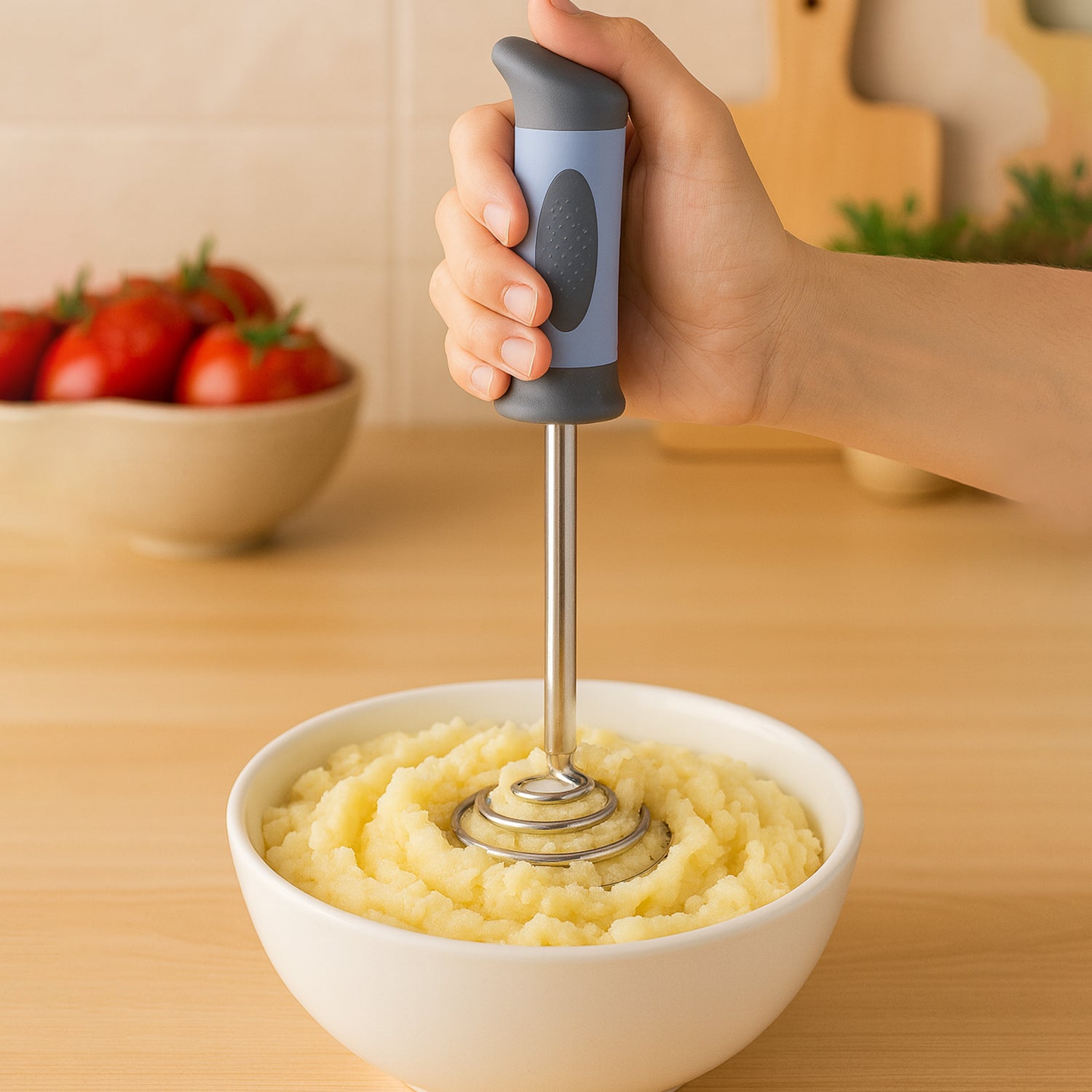 Spring O’Masher Heavy Duty Stainless Steel Vegetable &amp; Potato Masher with Comfortable Grip Handle – Ideal for Smooth Mashing