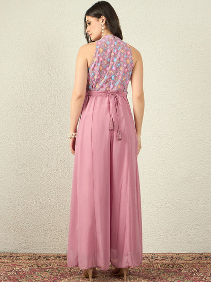Embroidered Halter Neck Jumpsuit for Women | Sleeveless Polyester Casual Wear