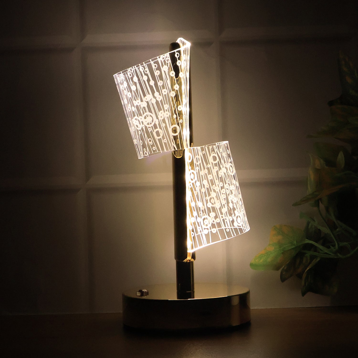 Luxury Crystal LED Double Shade Table Lamp with Golden Base – Modern Decorative Lighting for Home, Office & Gifting (1 Pc)