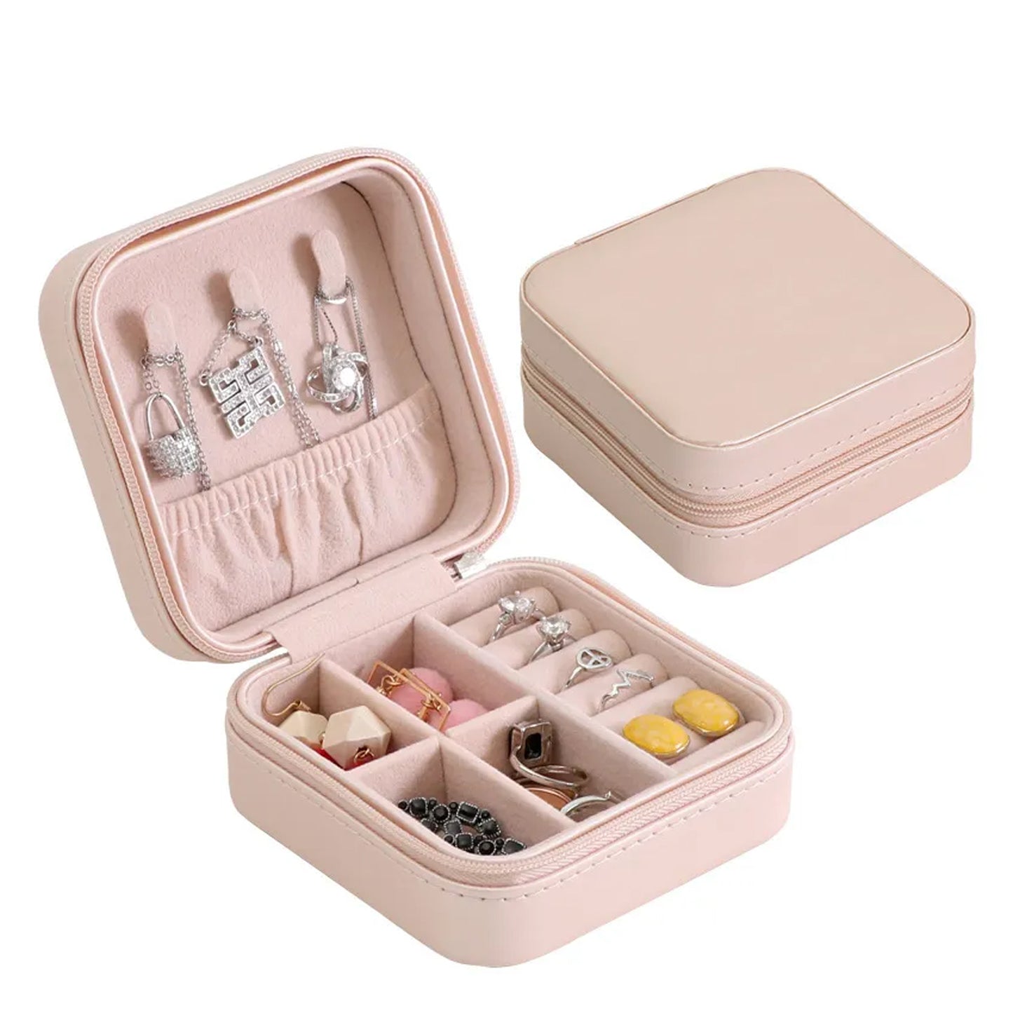 Mini Portable Jewellery Box for Women – PU Leather Travel Jewelry Organizer for Rings, Earrings, Necklaces, Pendants & Makeup Storage, Compact Gift Box for Girls, Mothers, and Daughters