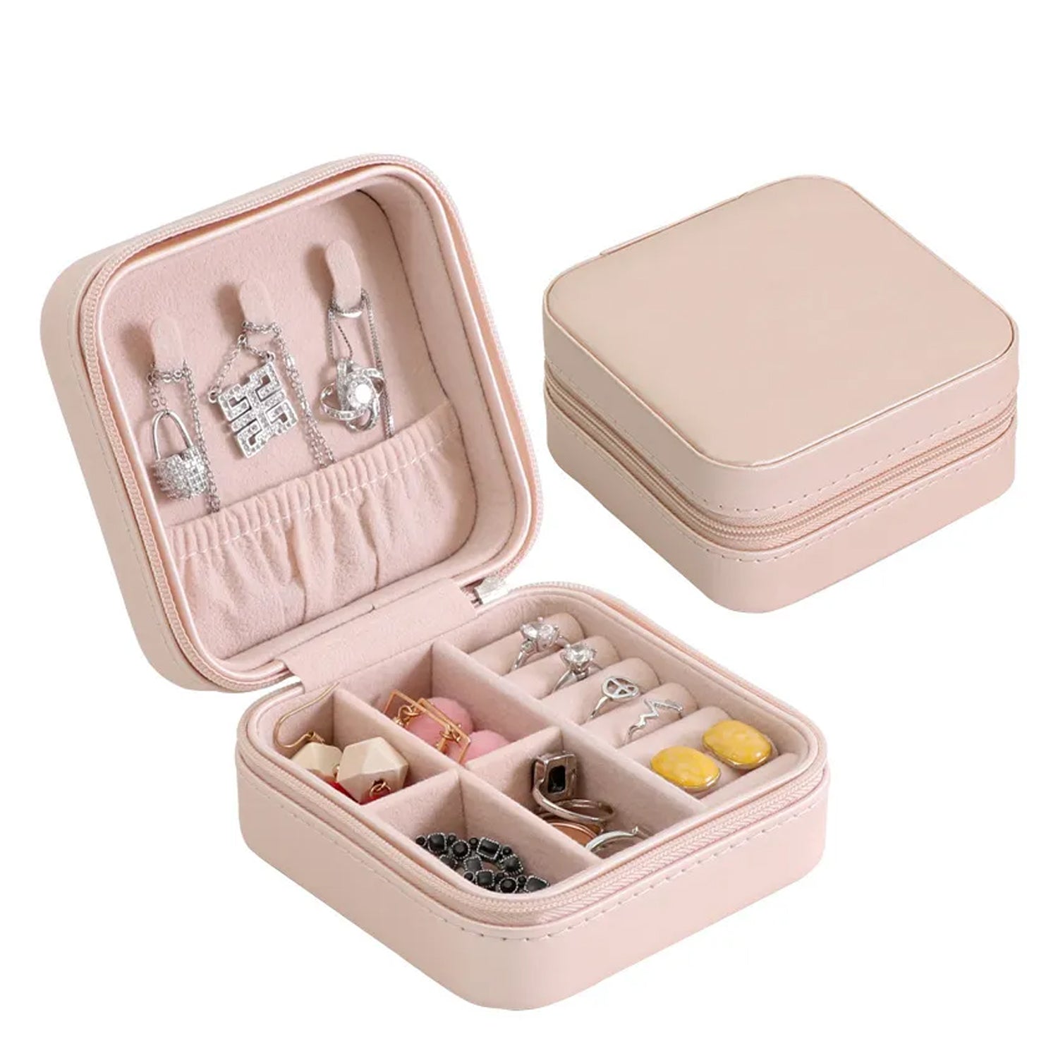 Mini Portable Jewellery Box for Women – PU Leather Travel Jewelry Organizer for Rings, Earrings, Necklaces, Pendants & Makeup Storage, Compact Gift Box for Girls, Mothers, and Daughters