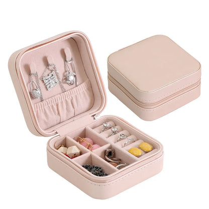 Mini Portable Jewellery Box for Women – PU Leather Travel Jewelry Organizer for Rings, Earrings, Necklaces, Pendants & Makeup Storage, Compact Gift Box for Girls, Mothers, and Daughters