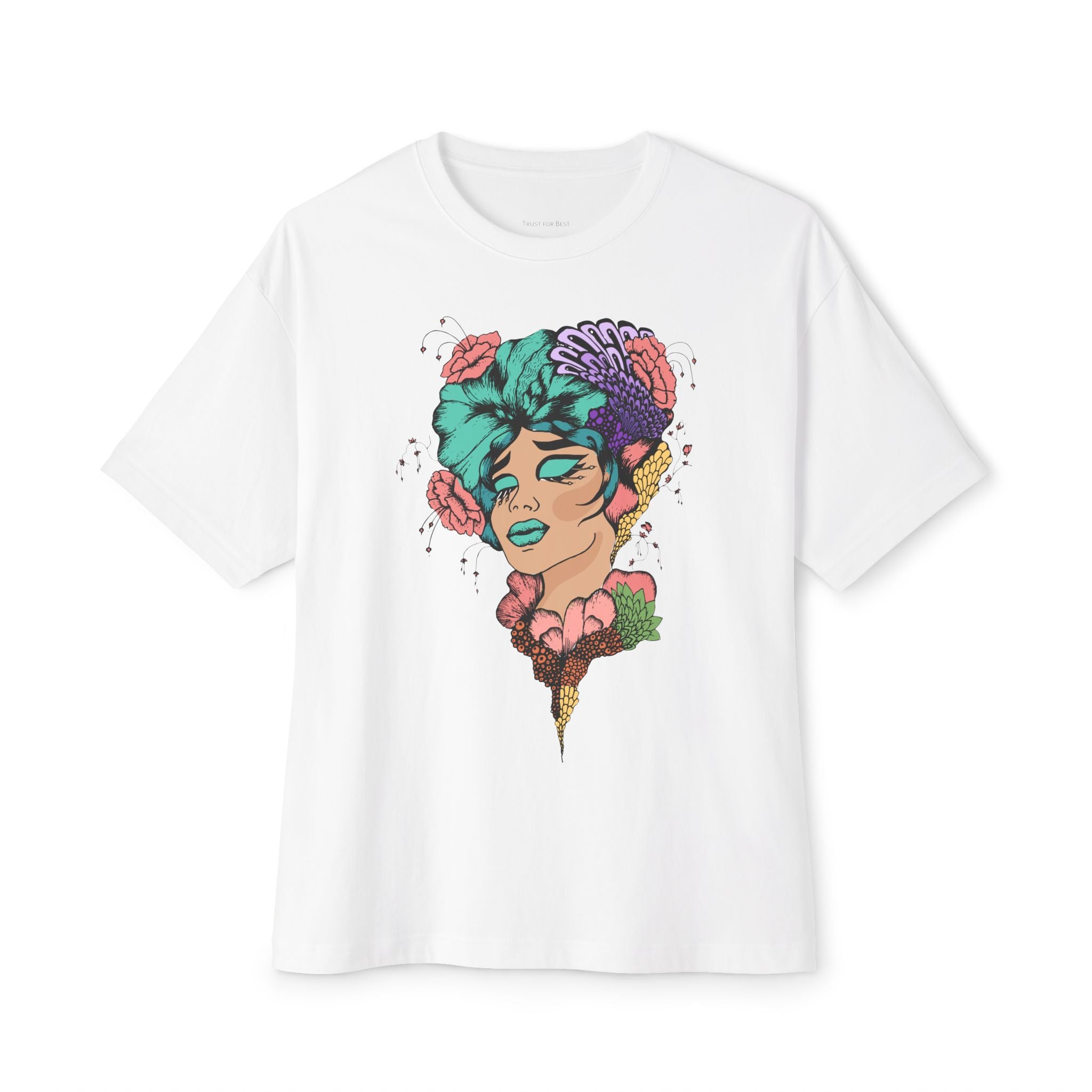 Floral Skull Girl Graphic Tee — Retro Tattoo Art Oversized Unisex T-Shirt