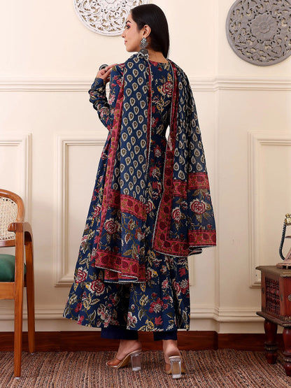 BYMNVYR Blue Floral Anarkali Kurta Set with Dupatta – Rayon Festival & Daily Wear Suit for Women