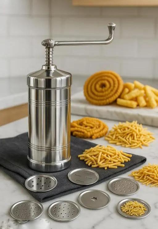 Premium Quality Stainless Steel Sev Sancha / Sev Maker / Muruku Maker (6 Jali Plates)