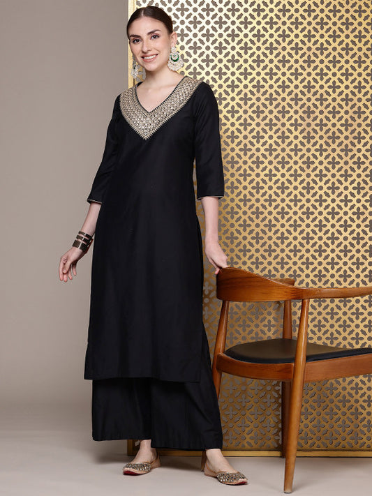 Women Embroidery Yoke Design Straight Kurta with Palazzo – Cotton Kurta Set
