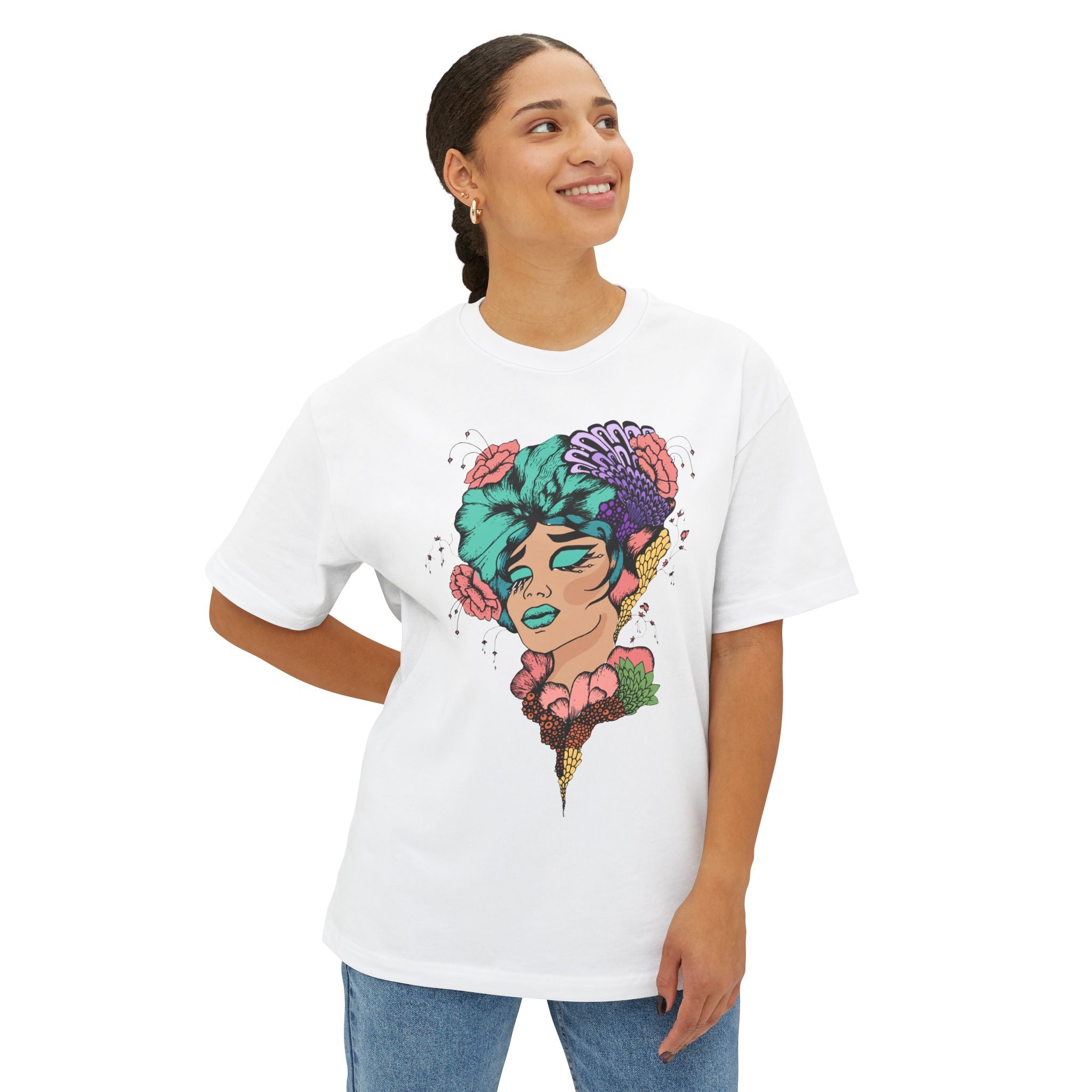 Floral Skull Girl Graphic Tee — Retro Tattoo Art Oversized Unisex T-Shirt