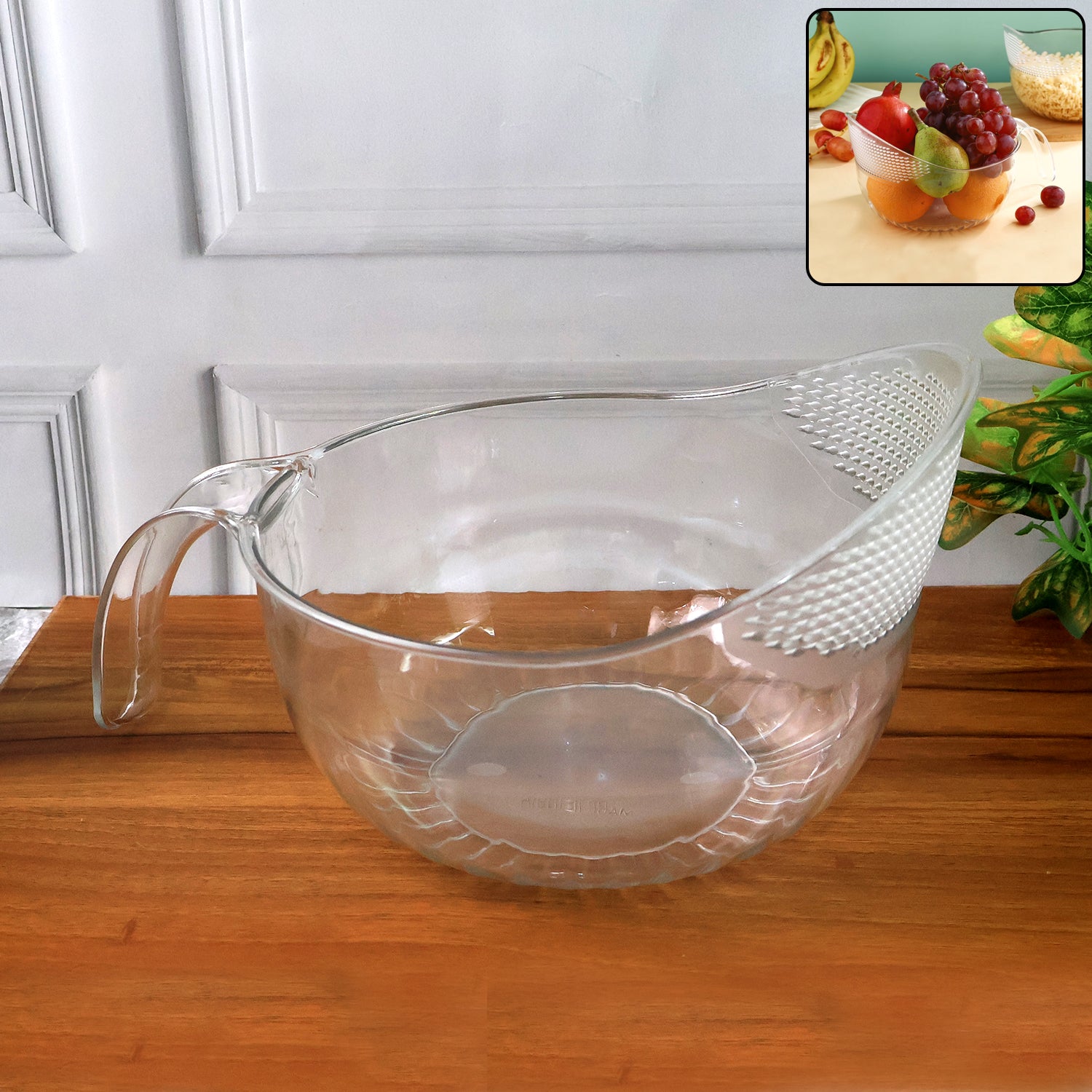 Multipurpose Transparent Plastic Bowl  Basket With Handle (1 Pc)