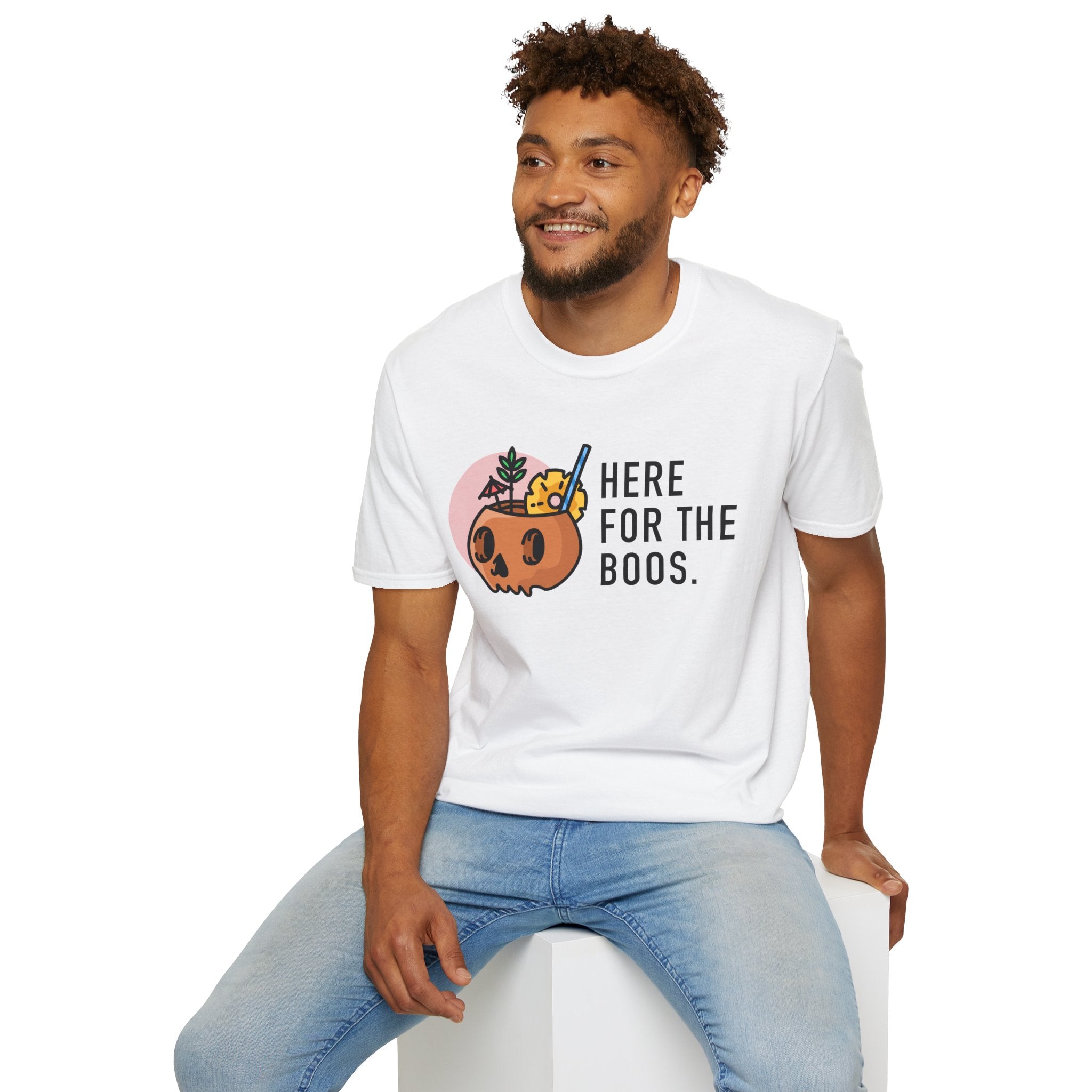T-Shirt — "Here For The Boos" Halloween Pumpkin Cocktail Shirt