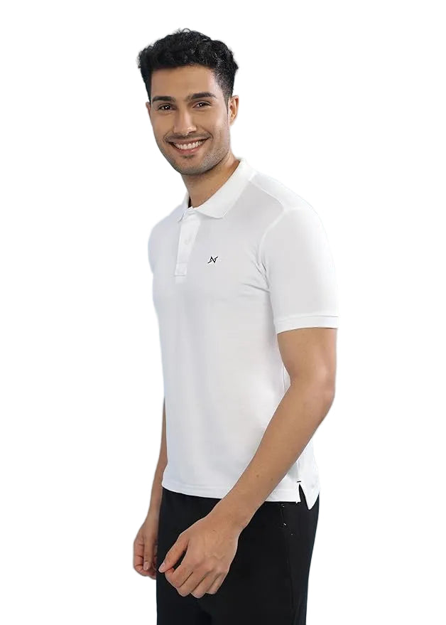BYMN VYR Men White Solid Polo Neck Pure Cotton T-Shirt