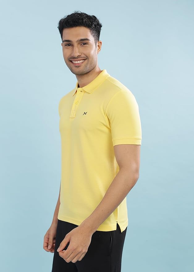 BYMN VYR Men Yellow Solid Polo Neck Pure Cotton T-Shirt