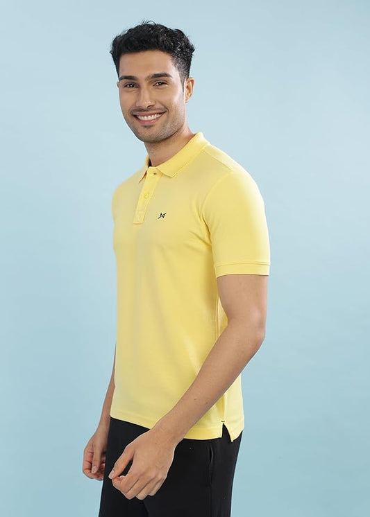 BYMN VYR Men Yellow Solid Polo Neck Pure Cotton T-Shirt
