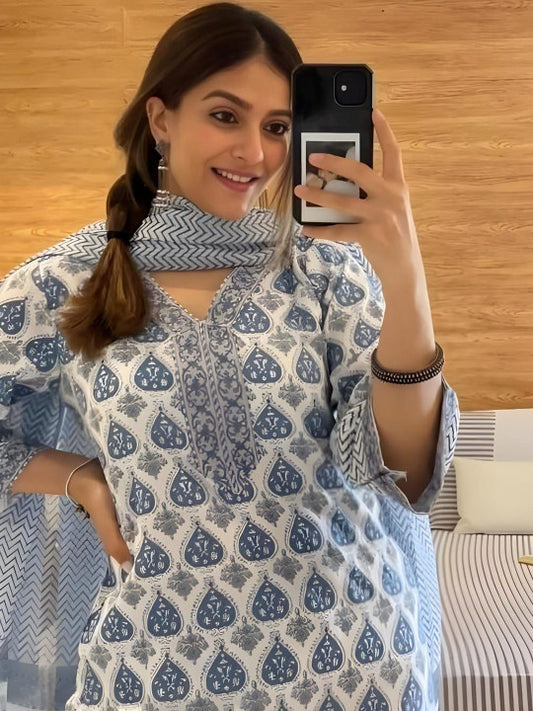 BYMN VYR Printed Soft Cotton Kurti Set for Women – Pack of 3 Kurta with Leggings, Three-Quarter Sleeves Casual & Festive Wear