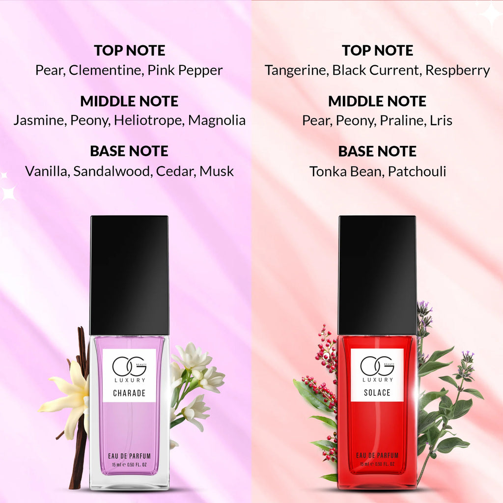 OG Beauty Luxury Pure Elegance Eau De Parfum Gift Set – 4 Pcs Premium Long Lasting Perfumes – Charade, Solace, Enchant & Pristine – 15 ML Each – Unisex Travel & Gift Collection