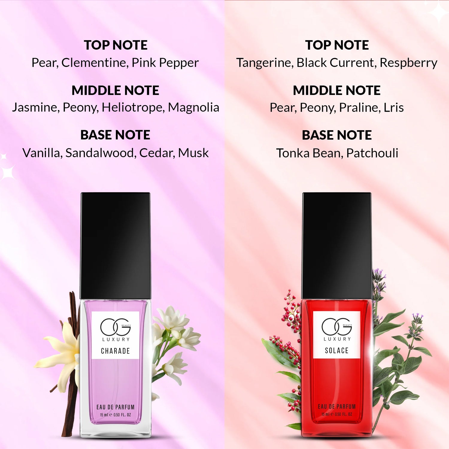 OG Beauty Luxury Pure Elegance Eau De Parfum Gift Set – 4 Pcs Premium Long Lasting Perfumes – Charade, Solace, Enchant & Pristine – 15 ML Each – Unisex Travel & Gift Collection