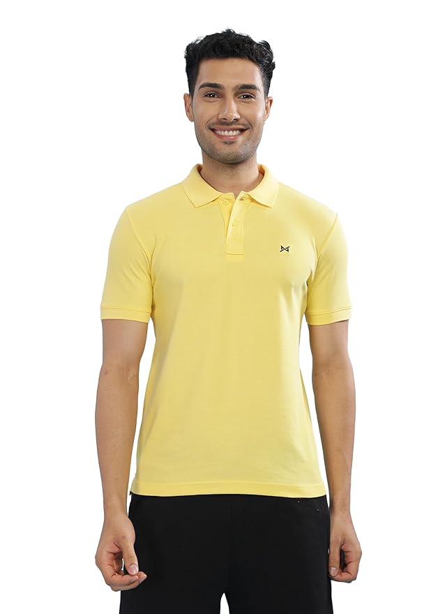 BYMN VYR Men Yellow Solid Polo Neck Pure Cotton T-Shirt