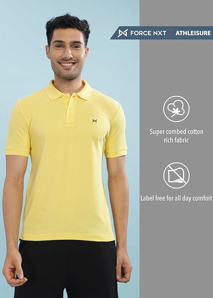 BYMN VYR Men Yellow Solid Polo Neck Pure Cotton T-Shirt