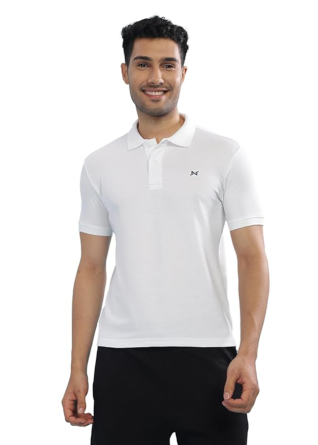 BYMN VYR Men White Solid Polo Neck Pure Cotton T-Shirt