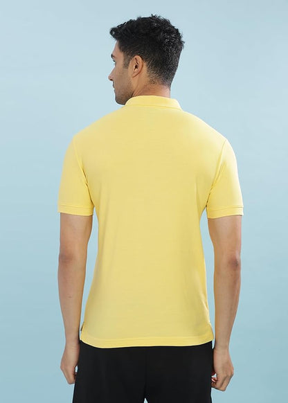 BYMN VYR Men Yellow Solid Polo Neck Pure Cotton T-Shirt