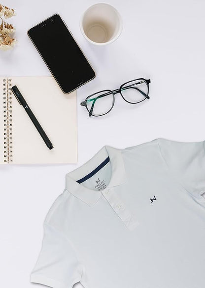 BYMN VYR Men White Solid Polo Neck Pure Cotton T-Shirt
