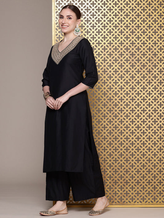 Women Embroidery Yoke Design Straight Kurta with Palazzo – Cotton Kurta Set