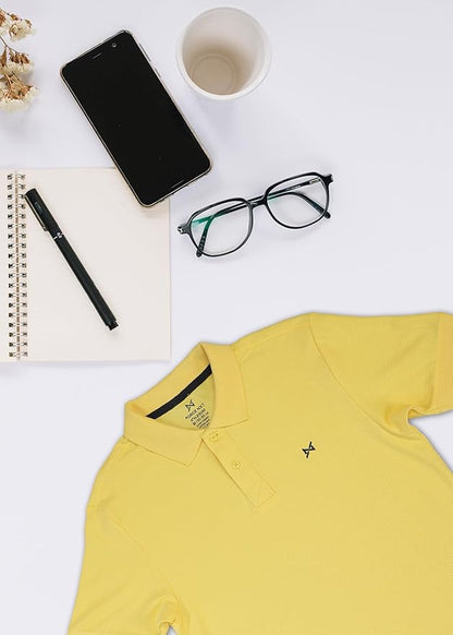BYMN VYR Men Yellow Solid Polo Neck Pure Cotton T-Shirt