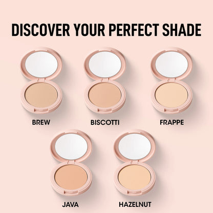 OG Beauty Frappe Flawless Touch Compact Powder – Shade: Brew | 9g Matte Finish Face Powder with Hyaluronic Acid & Vitamin E (1 Pc)