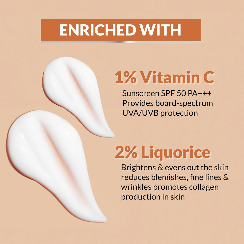 OG Beauty 20 ML Vitamin C Sunscreen SPF 50 PA+++ with Liquorice Extract – Broad Spectrum UVA/UVB Protection, Skin Brightening & Sun Care Cream for All Skin Types