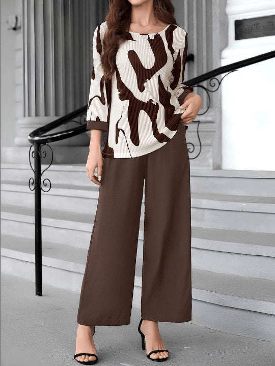 Brown Printed Casual Jumpsuit for Women with Pockets