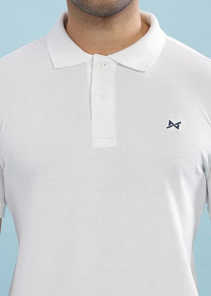 BYMN VYR Men White Solid Polo Neck Pure Cotton T-Shirt