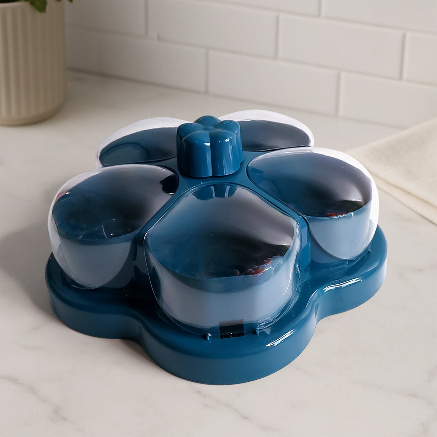 Lotus Shape Rotating Dry Fruit & Snack Organizer Box – Multi-Compartment Candy Nut Storage Container (1 Pc)