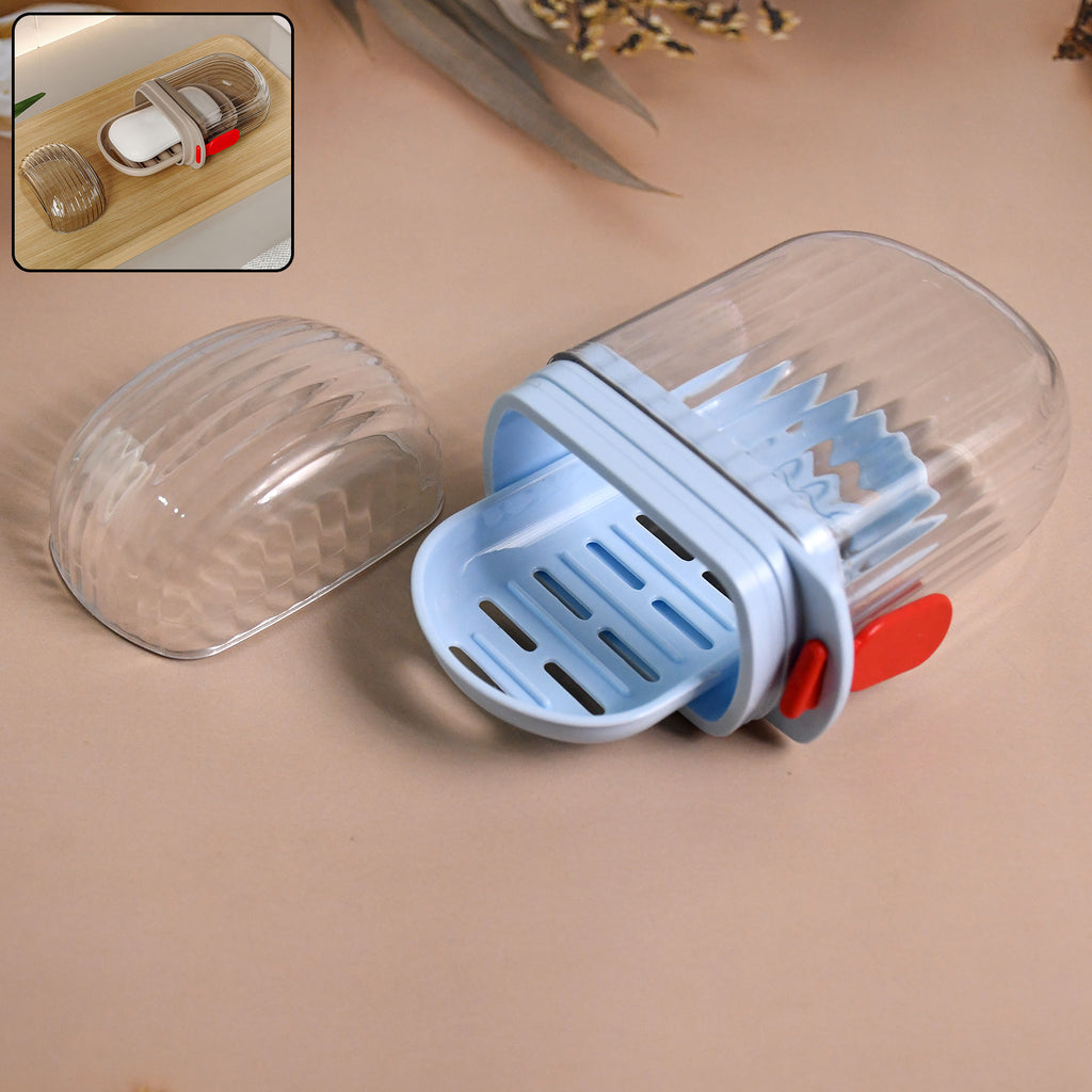 Multifunctional Soap Box with Drain Tray & Lock Clip – Travel-Friendly Transparent Soap Case (1 Pc)