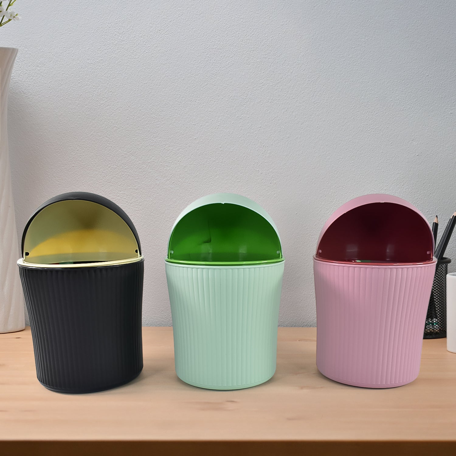 Apex Mini Tabletop Dustbin with Swing Lid (1 Pc / 1200 ML / Mix Color)