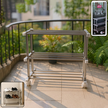 Supermom 3-Layer Stainless Steel Multipurpose Shoe &amp; Storage Rack – Space-Saving Organizer Stand for Footwear, Utility Items, and Home Use