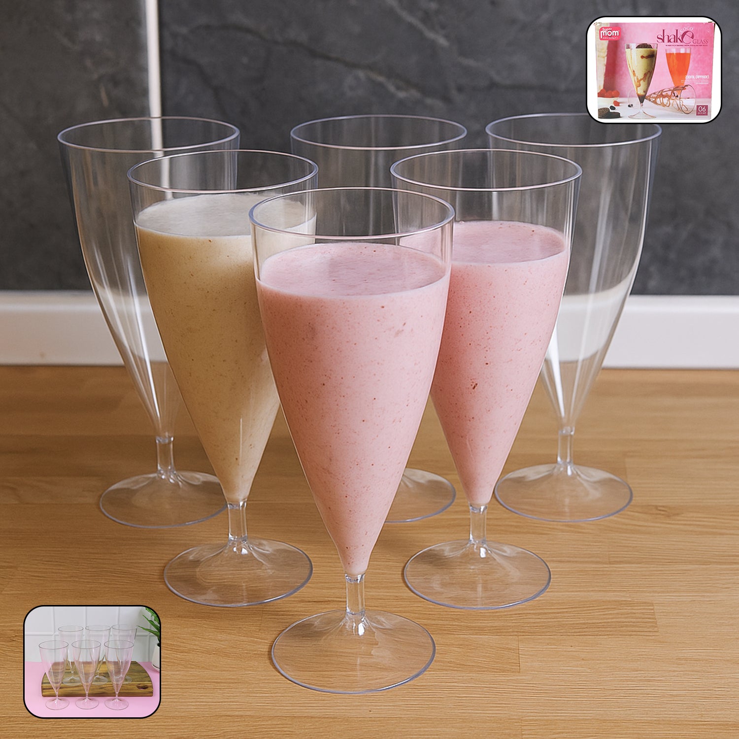 Shake Coco Glass Set – 6 Piece Transparent Tall Glasses for Milkshakes, Juices, Mocktails &amp; Party Drinks (230 ml Each)