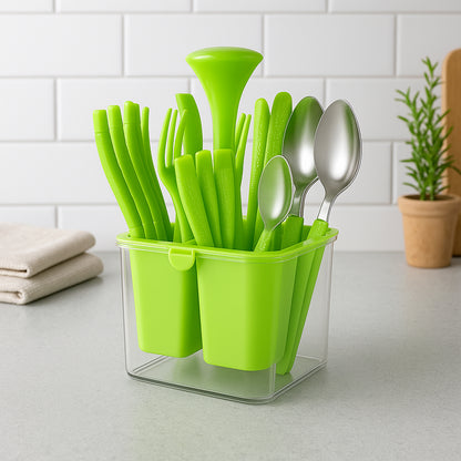 Premium 24-Piece Fancy Cutlery Set with Holder – Stainless Steel Forks and Spoons with Comfortable Handles for Dining, Kitchen, and Everyday Use