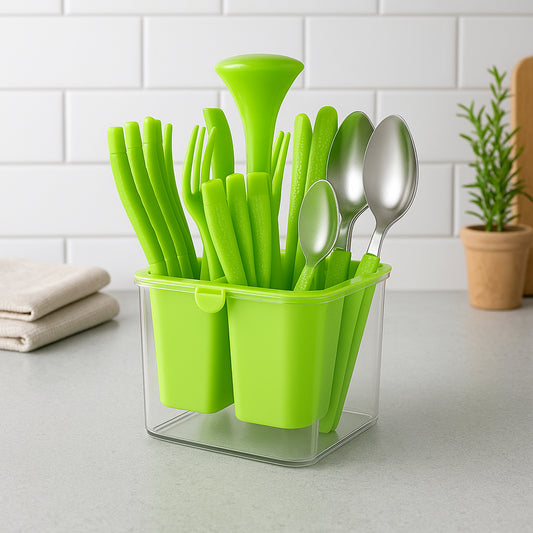 Premium 24-Piece Fancy Cutlery Set with Holder – Stainless Steel Forks and Spoons with Comfortable Handles for Dining, Kitchen, and Everyday Use