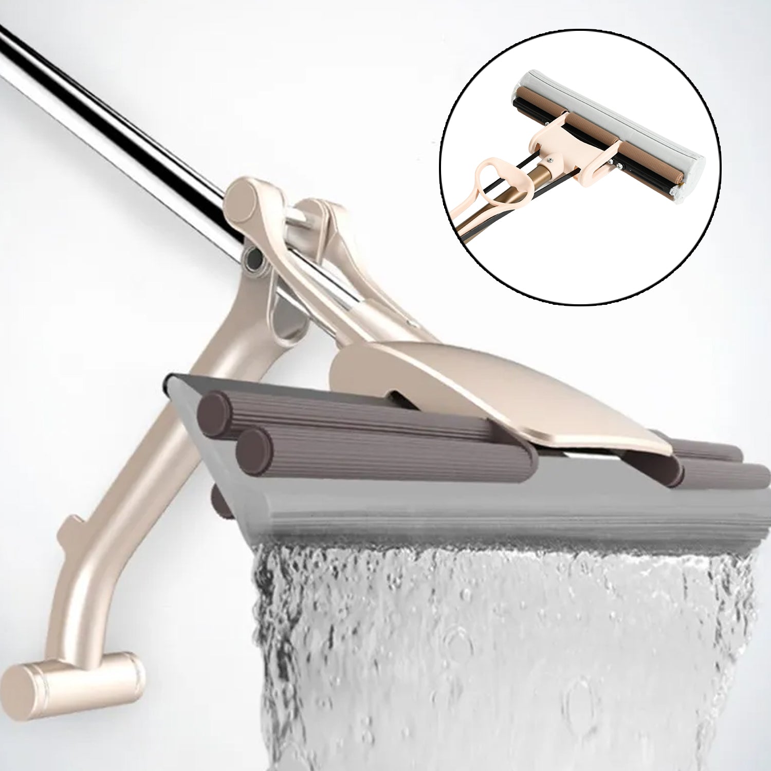 Super Absorbent Sponge Mop – Self-Cleaning Miracle Mop with Stainless Steel Handle for Floor Cleaning