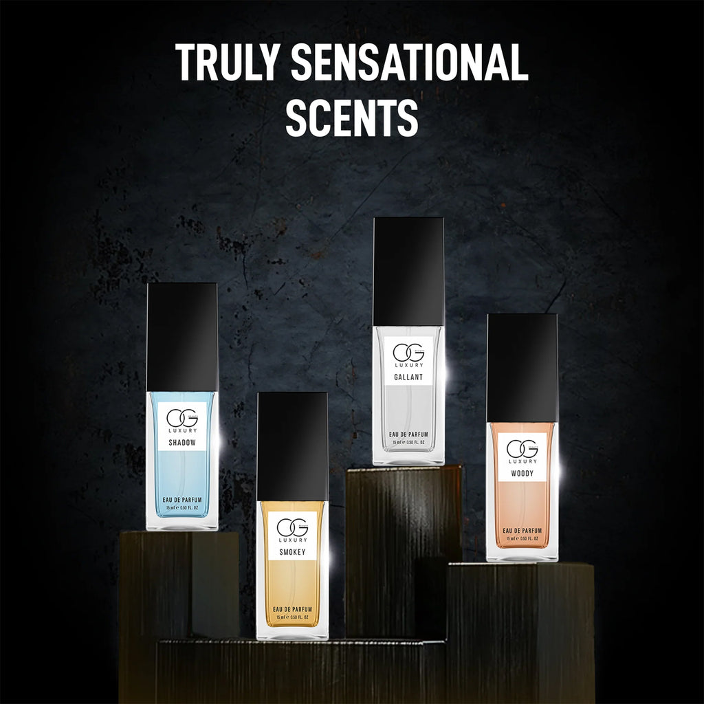 OG Luxury Perfume Gift Set 4-in-1 Eau De Parfum Collection – Woody, Smokey, Gallant & Skyway – Premium Long-Lasting Unisex Fragrance Pack (4 x 15 ML)